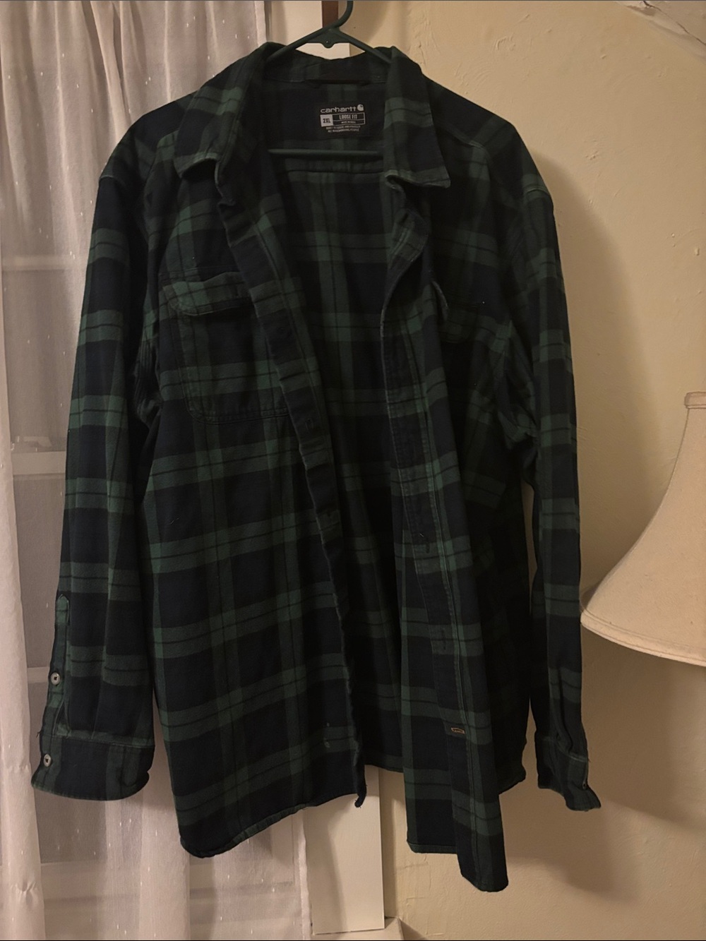Carhartt Men’s Black and Green Plaid Button-Up Shirt